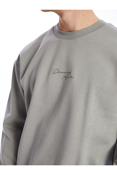 LC Waikiki Ανδρικό φούτερ με μακρυμάνικο γκρι λαιμόκοψη LCW Casual