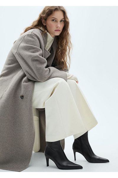 MANGO Woman Pointed Toe Leather Ankle Boots