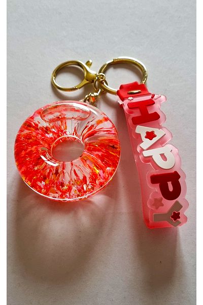 Modellino Red/Pink Bagel Gift Kawaii Crystallized Watery Keychain Silicone Bracelet and Bag Ornament