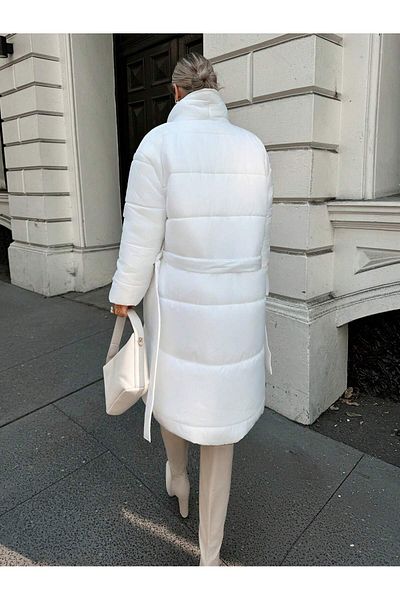 SERBA Ray Pattern Waist Tie Quilted Coat