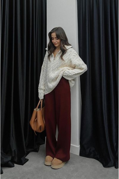 Havoş Pantaloni tricotați cu picioare largi roșii Claret
