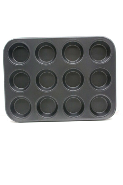 Go İthalat 12-Hole Metal - Black Flat Muffin Mold (5372) Tygoo-Rsgo4569