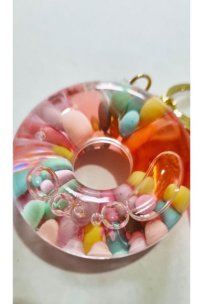 Modellino Gift Kawaii Crystallized Watery Keychain Silicone Bracelet & Bag Ornament - Pink Bagel with Beads