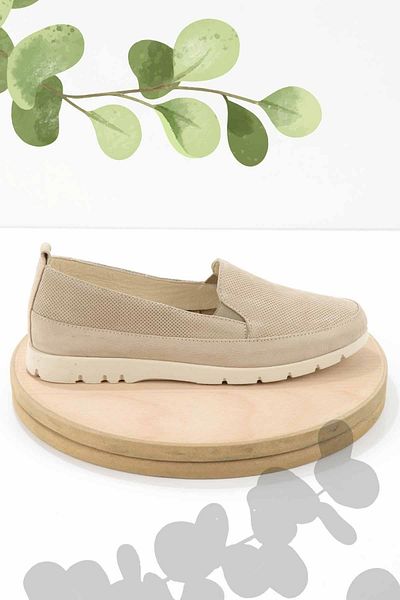Bambi Damen-Loafer-Schuhe aus echtem Nubukleder in Beige 01269356501