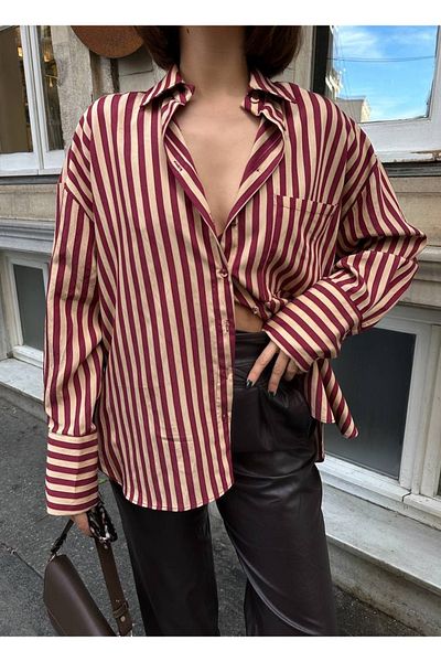 ASM Fashion Women's Striped Pocket Shirt