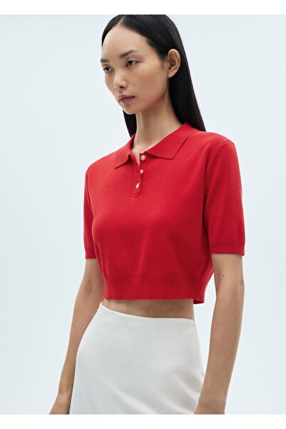 MANGO Woman Crop Knitwear Polo Shirt