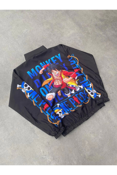 buğrahayalin Unisex Zippered Digital Printed Windbreaker - Black