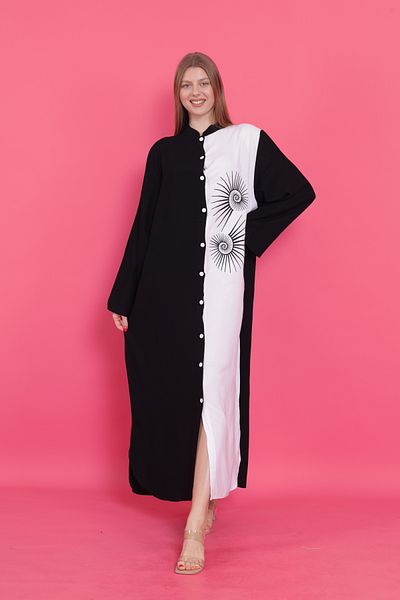mervemoda Γυναικείο καλοκαιρινό υφαντό φόρεμα με κουμπιά μπροστά