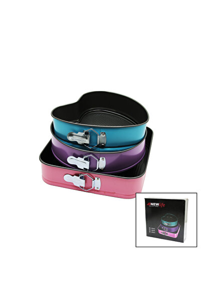 Marsilyan 3 Piece Set Metal Cake Mold with Clamp Heart - Square - Round (4940)