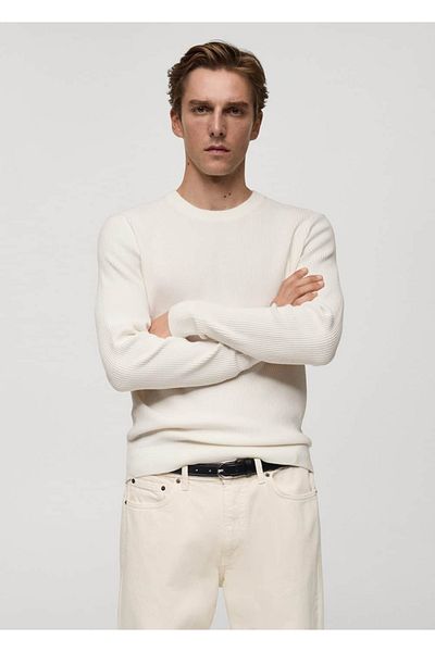 MANGO Man Thin Knitwear Ribbed Cotton Sweater