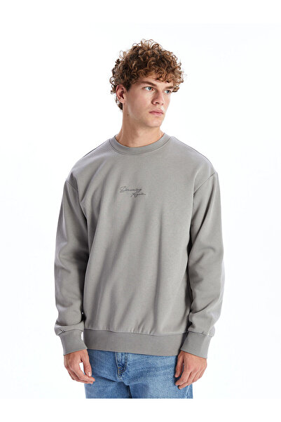 LC Waikiki Ανδρικό φούτερ με μακρυμάνικο γκρι λαιμόκοψη LCW Casual