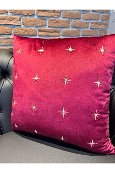 ref crea Burgundy Star Embroidered Throw Pillow Cover