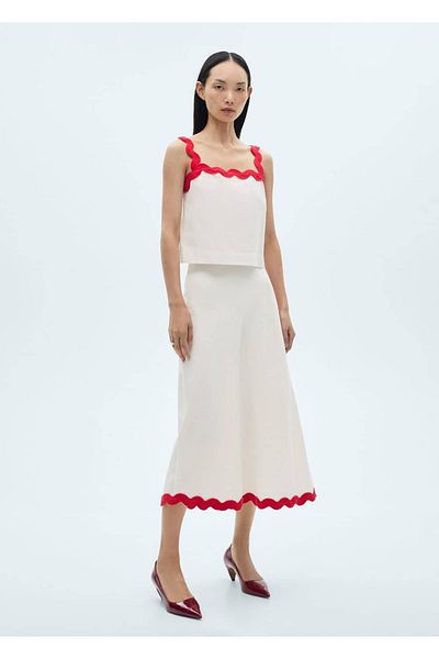 MANGO Woman Fusta midi cu detaliu contrastant