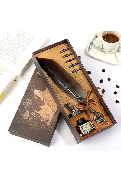 Sensoria Gift Bird Feather Dip Pen Set in Nostalgic Special Box - Inkwell Fountain Pen