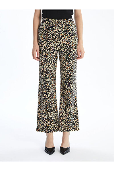 LC Waikiki Brown Elastic Waist Leopard Patterned Women's Trousers