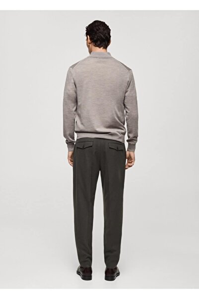 MANGO Man %100 Merinos Yün Perkins Yaka Fermuarlı Kazak