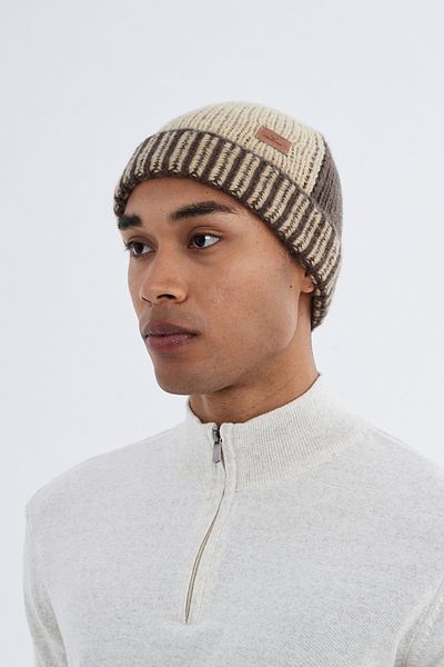 Nordbron Men's Winter Acrylic Print Soft Knitwear Beret - Basic Color-Blocked Emey with Logo