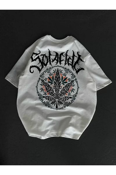 JANES Λευκό μπλουζάκι Unisex Oversize με στάμπα με λαιμόκοψη