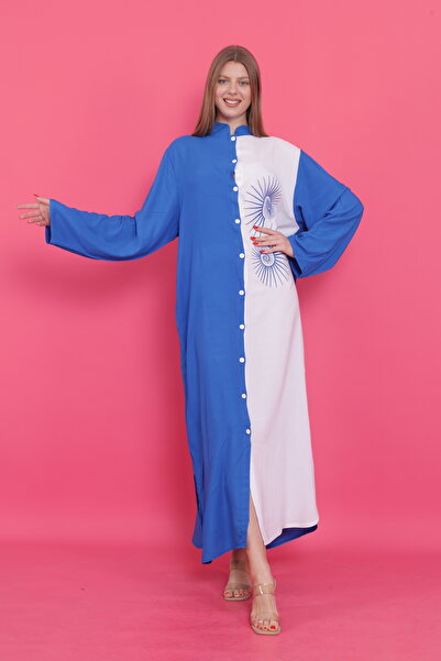 mervemoda Women's Summer Woven Front Button Dress