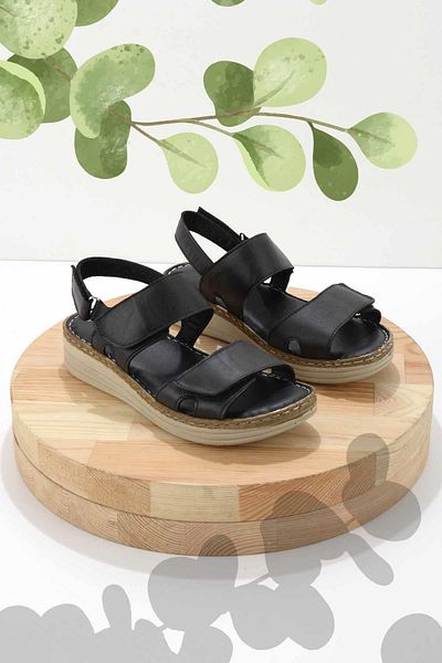 Bambi Black Leather Women's Sandals K05281202703
