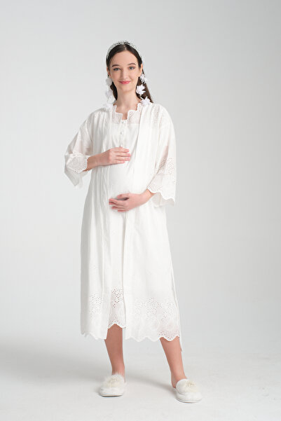 Effortt Venera Maternity Elegant Maternity Nightgown Set with Ruffled Dressin...