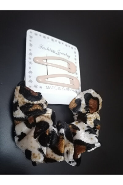 AlkazanAnkara Kadife Leopar Desenli Simit Lastik Toka Çıtçıtlı Toka Seti