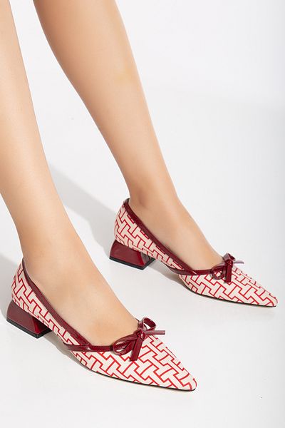 Hanımsoller Women's Bow Patterned Heeled Shoes