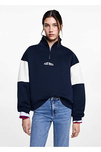 Mango Teen Yazılı ve kapüşonlu fermuarlı sweatshirt