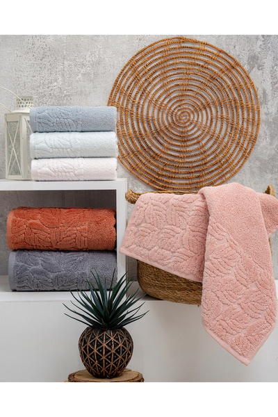 Hazangülü Buldan Üretim Dowry Jacquard Leaf Partial Velvet 6-Piece Hand/Face ...