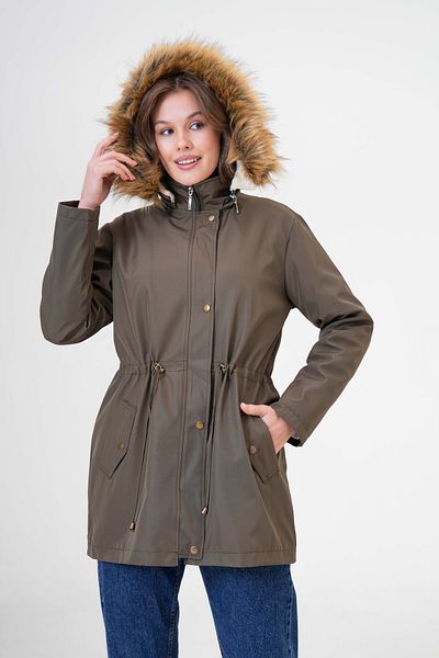 Butik Palton de damă de mărime mare, căptușită cu blană, cu buzunar, cu închidere cu apăsare, cu șireturi în talie