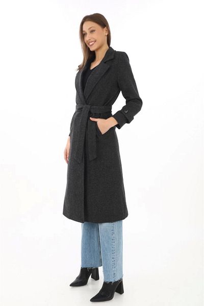 MODAVERA Lined Fish Back Cashmere Cashmere Coat - Black