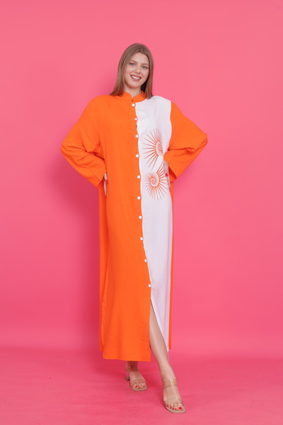 mervemoda Γυναικείο καλοκαιρινό υφαντό φόρεμα με κουμπιά μπροστά