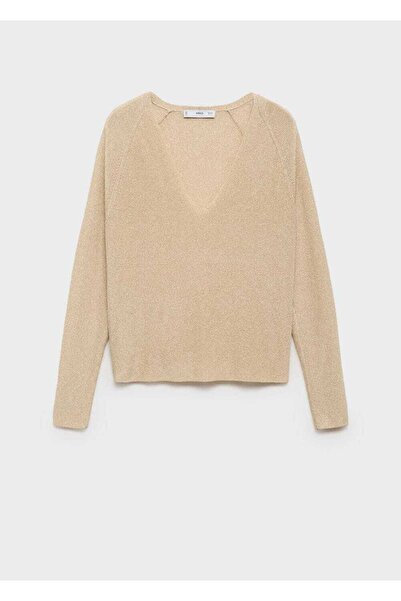 MANGO Woman Lureks kumaş V yaka kazak