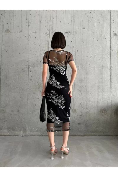 fh fashionhere Black Chiffon Kimono - Printed Dress