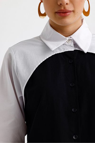 MAMAYAGA Cămașă de damă, alb-negru, 100% bumbac, curbă, mărime mare, sport casual, cu design elegant