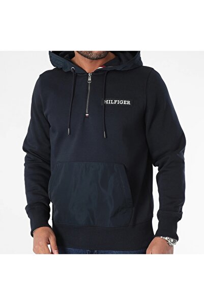 Tommy Hilfiger Monotype Mix Media Kapşomlu  Sweatshırt