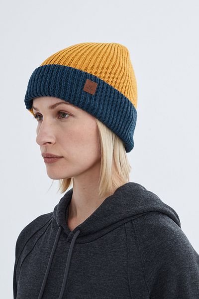 Nordbron Stretchy and Soft Winter Knitwear - Double Fold Basic Pacot with Sulfide Color Block, Beanie Logo