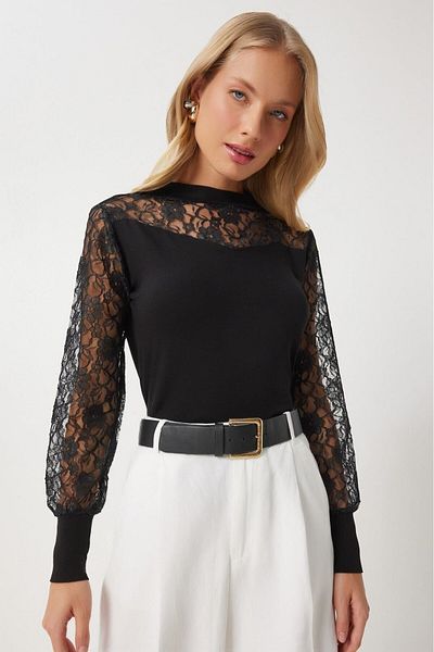 modadamoda Modavera Women's Long Sleeve Lace Detail Blouse