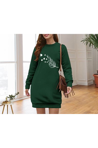 Kokosh moda Γυναικείο μακρυμάνικο φόρεμα με λαιμόκοψη με στάμπα βισκόζης με δύο κλωστές