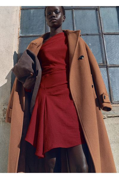 MANGO Woman Draped asymmetrical long dress