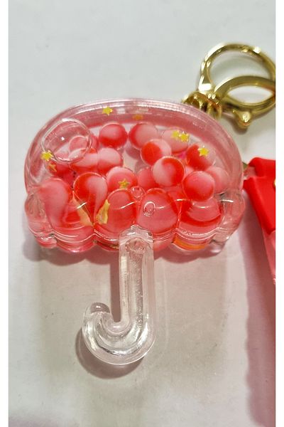 Modellino Gift Kawaii Crystallized Watery Keychain Silicone Bracelet & Bag Ornament - Red Beaded Umbrella