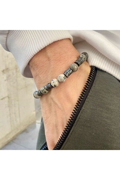 Rachel Silver سوار من الحجر الطبيعي للنساء والرجال مع أحجار مطاطية رمادية وأح...