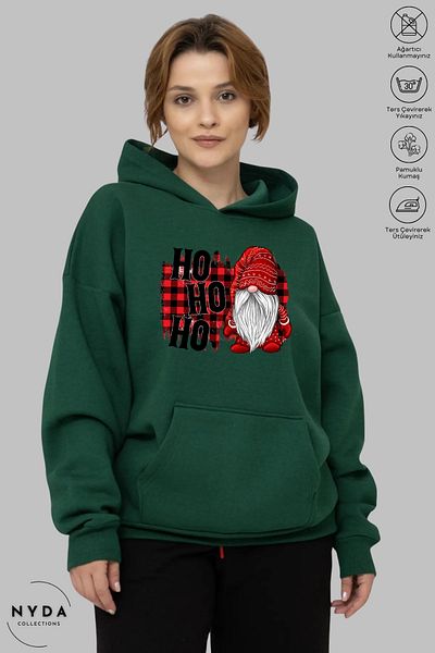 Nyda Collections Πρωτοχρονιάτικο χριστουγεννιάτικο Hohoho printed Unisex φούτερ με κουκούλα oversize