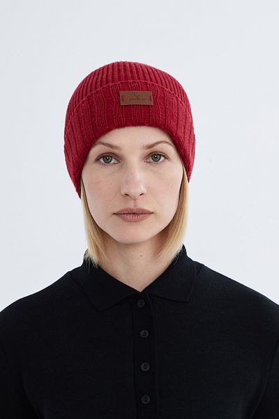 Nordbron Dark Red Knitwear Cotton Stretchy Winter Baxel - Solid Soft Beanie with Logo, Double Fold