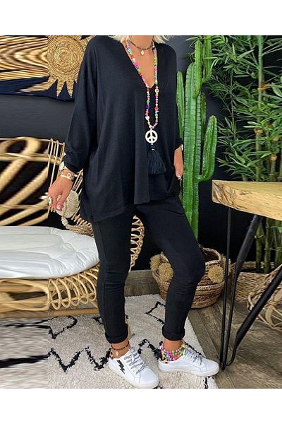 İpeksi Silky Women's Long Sleeve Deep V Neck Front Short Back Long Viscose Blouse