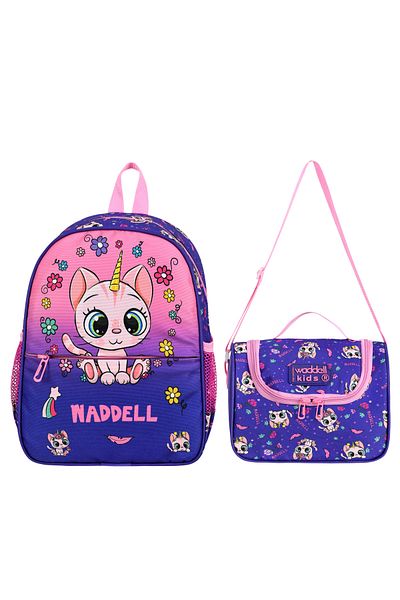 Niss Store Rucsac de grădiniță și cutie de prânz termică cu licență Waddell Purple Cat