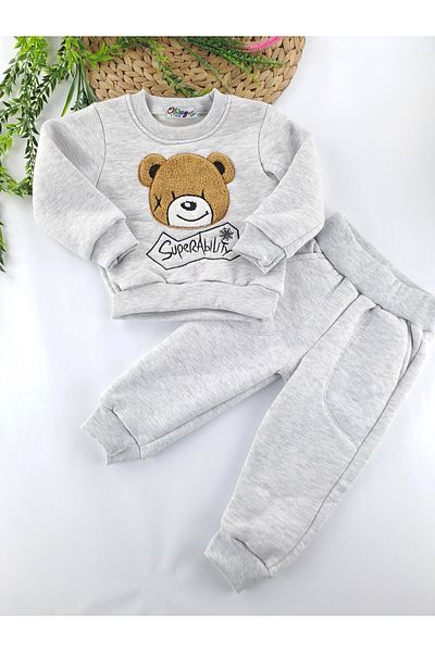 Butik Boy's Winter Tracksuit Set with Zipper Detail 3 Thread Raised Fleece Inside