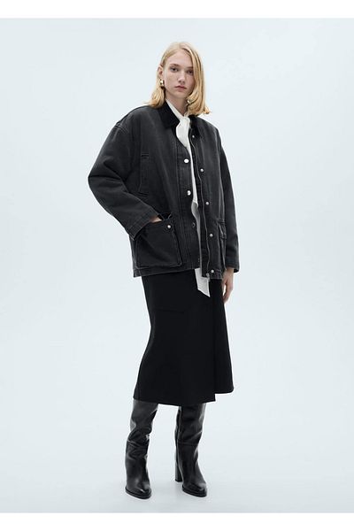 MANGO Woman Corduroy Neckline Pocket Coat