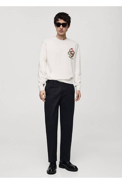 MANGO Man Hanorac din bumbac 100% cu model grafic pe piept
