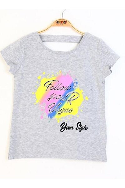 Toontoy Tricou cu incrustații de piatră pentru fetiță cu imprimeu